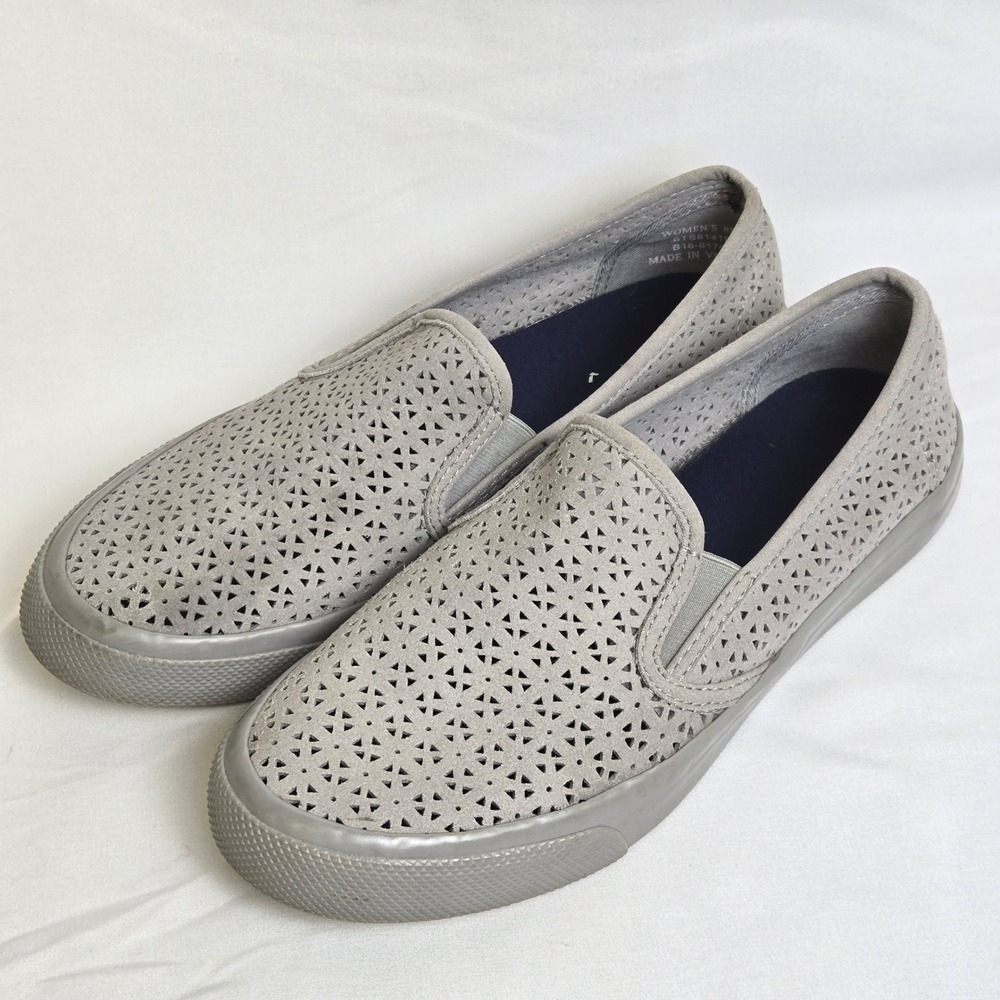 Sperry Top-Sider Seaside Perforated Slip-On Sneakers Dock Shoes‎ Gray Women's 8M